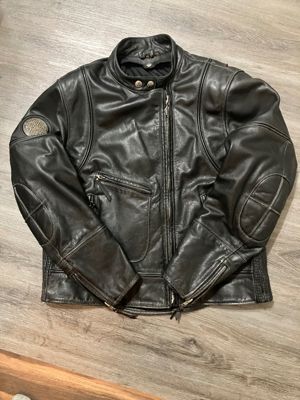 Vintage Harley Davidson Black Leather Racing Jacket Mens XL Vented Café Biker